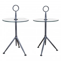 Enameled metal and glass tripod table